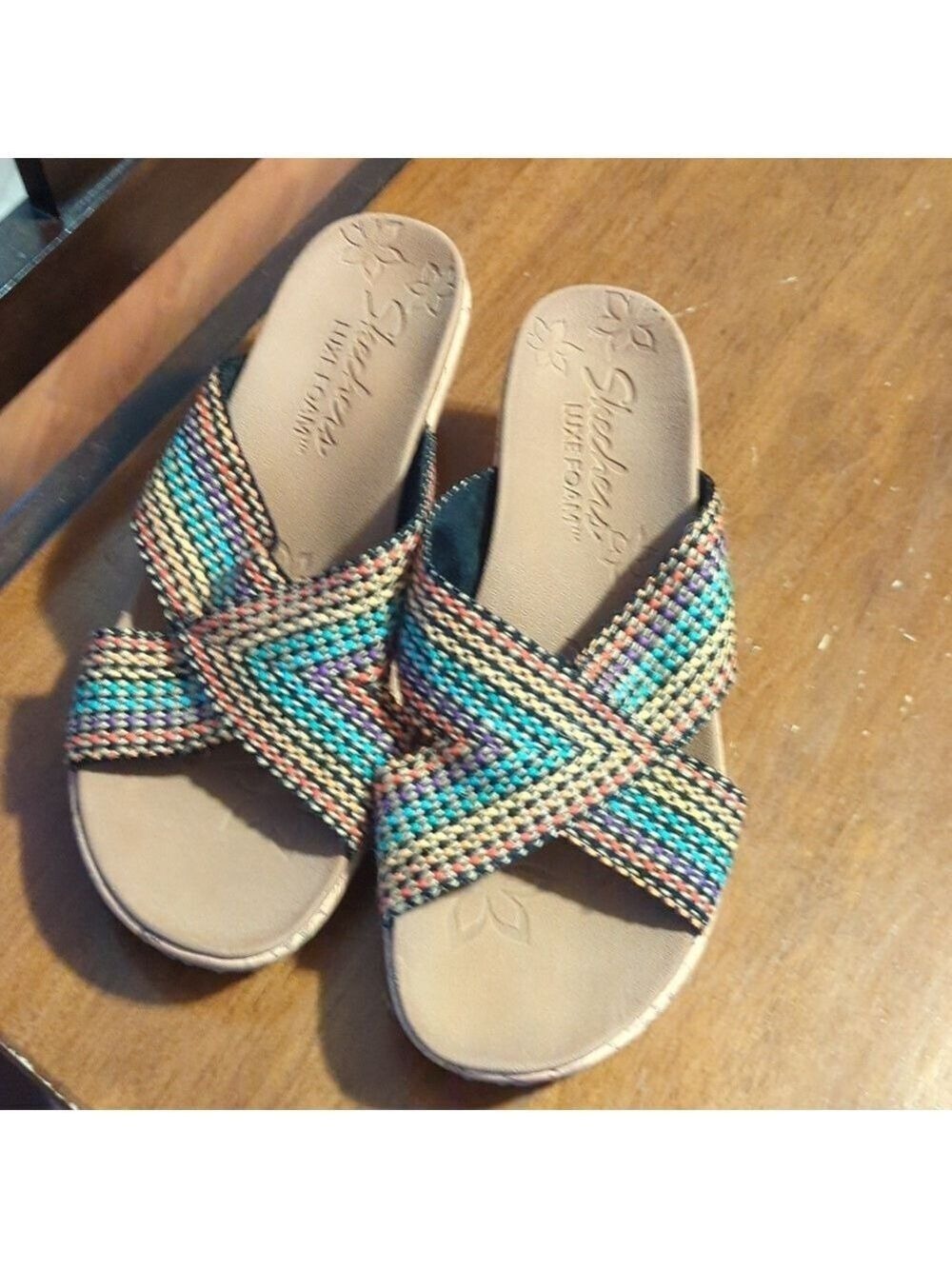 Skechers Women's Wedge Sandals Size 8.5 Rainbow LGBTQ Pride Summer